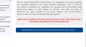 UGC Net Admit Card 2021